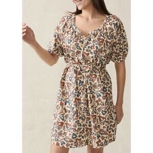 Faherty Summer Dress Womens Medium Floral Linen Blend Belted Mini Button Up $178